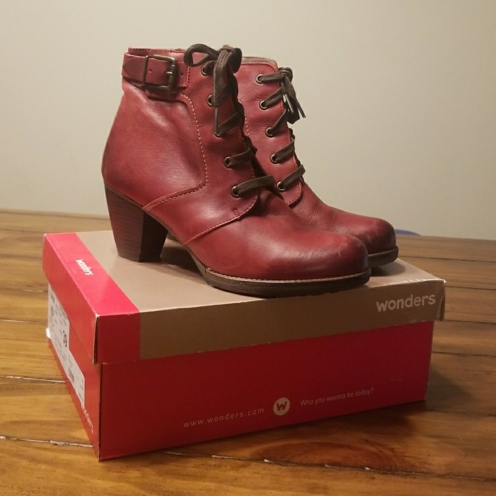 Unique Red Leather Booties